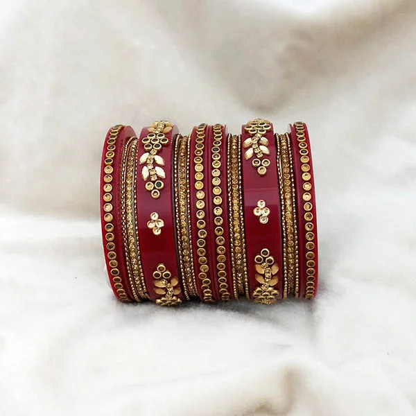 crystal ladies bracelet-Sejal Maroon Color Austrian Stone Bangle Set  - 1403753