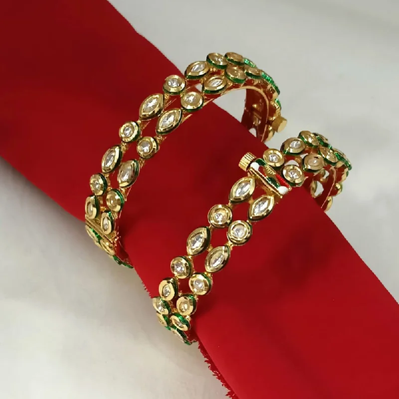 chain-link charm ladies bracelet-Padmawati Bangles Gold Plated Kundan Openable Bangles Set