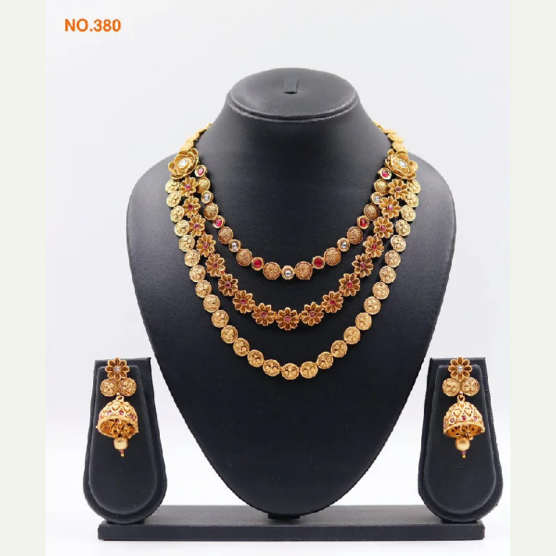 gold coin ladies necklace-The Jangid Arts Gold Plated Pota Stone Necklace Set