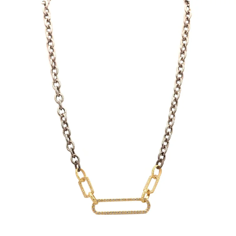 high-end designer ladies necklace-Chain Link Necklace with Pavé Paperclip