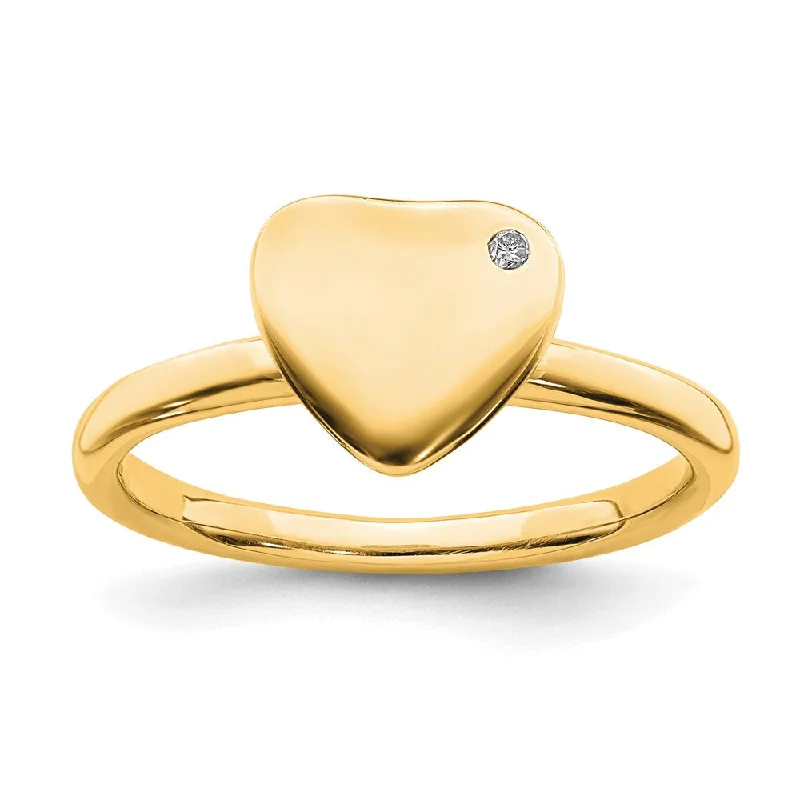 handcrafted bohemian engagement ring for women-Sterling Silver Stackable Expressions Gold-plated Heart Diamond Ring | QSK1603