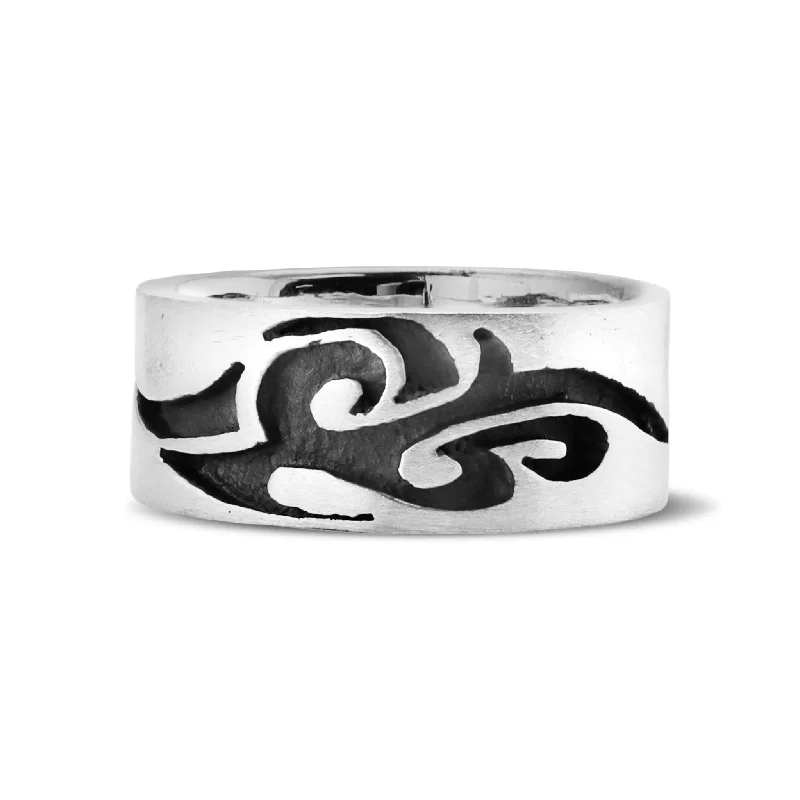 bezel-set ladies ring-Sterling Silver Tribal Design Ring / SSR0161