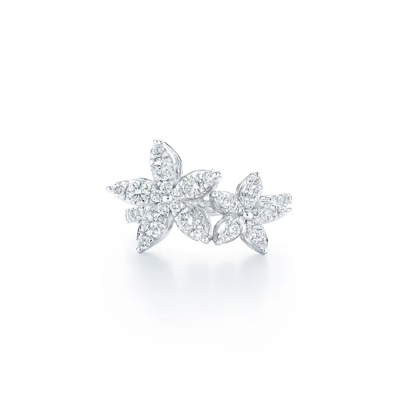 three-stone engagement ring for women-KWIAT Sunburst Flower Diamond Ring R-13586-0-DIA-18KW