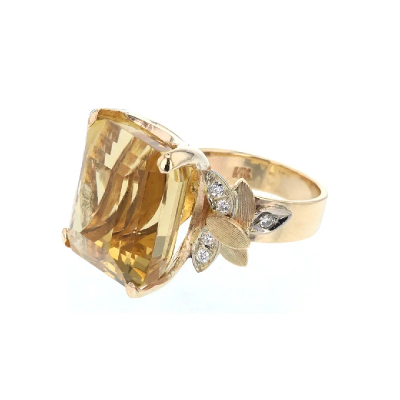 black diamond engagement ring for women-Emerald Cut Citrine & Diamond Ring