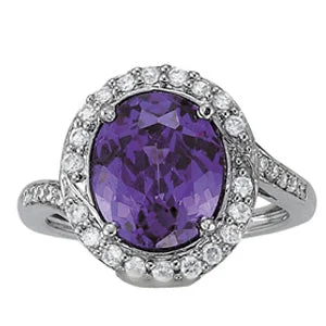 minimalist engagement ring for women-14K Amethyst Diamond Ring