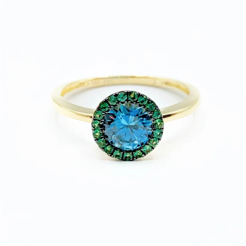 sapphire and diamond ladies ring-Cheerful Green and Blue on a Golden Band