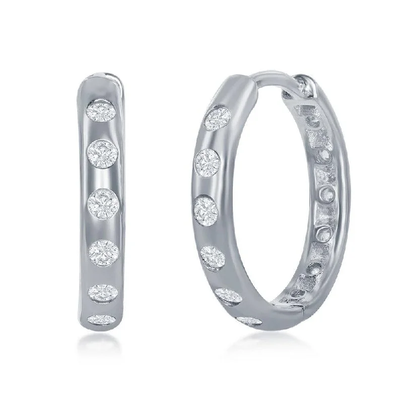 drop ladies earrings-Sterling Silver 18mm CZ Hoop Earrings