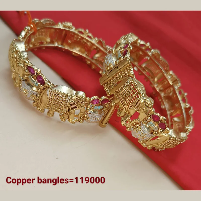 multi-stone ladies bracelet-Padmawati Bangles Gold Plated Pota Stone Bangles Set