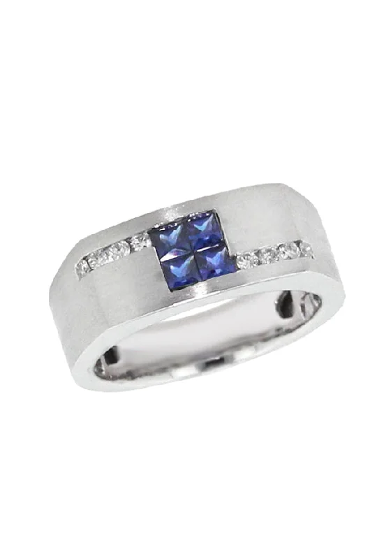 statement fashion engagement ring for women-Men's Sapphire and Diamond Ring, 0.98 TCW