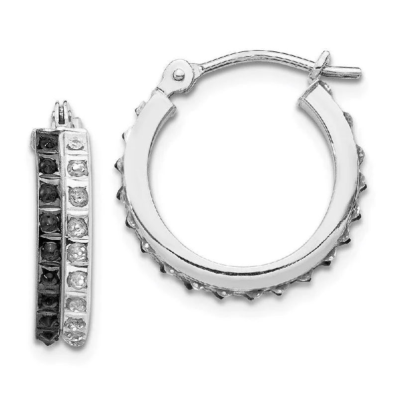 infinity symbol ladies earrings-14k White Gold Diamond Fascination B & W Diamond Round Hinged Hoop Earrings