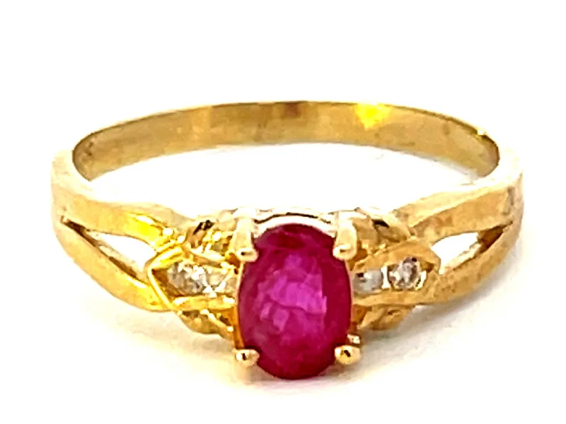 grand solitaire ladies ring-Red Ruby and Diamond Band Ring in 14k Yellow Gold