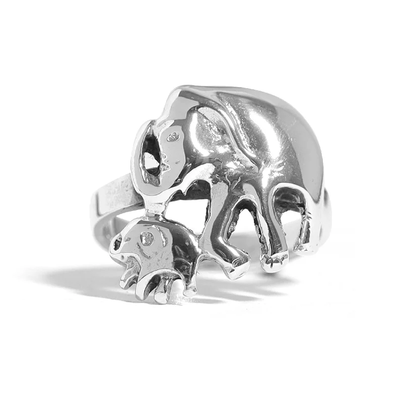 trillion-cut ladies ring-Sterling Silver Elephant Ring / SSR0218