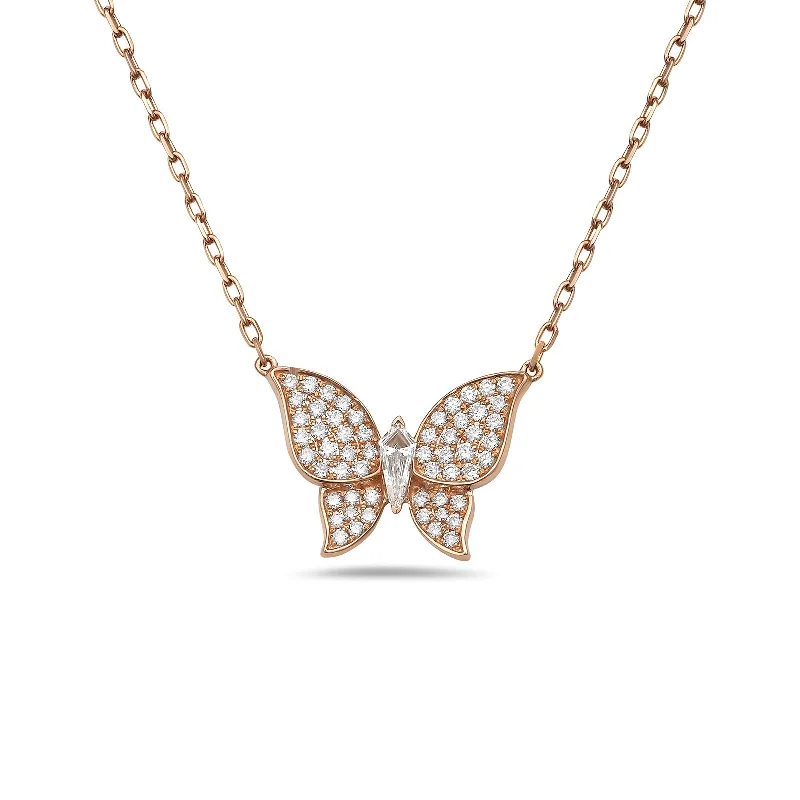 silver ladies necklace-Butterfly Necklace with Diamonds