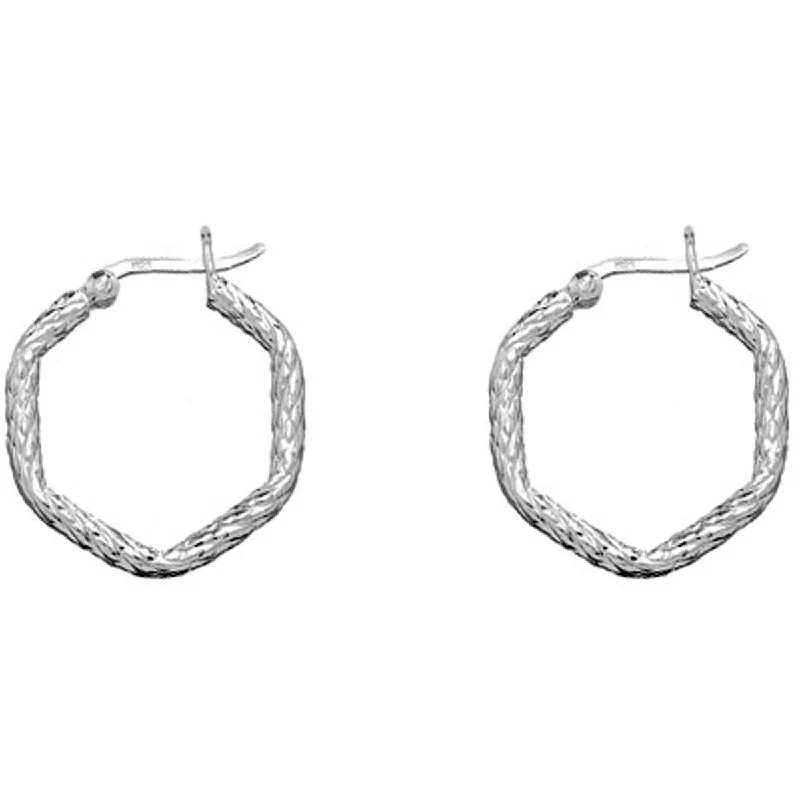 crescent moon ladies earrings-Classic Women's Earrings - Sterling Silver 7-Sided Square Hoop Hinged Closure | A-1710