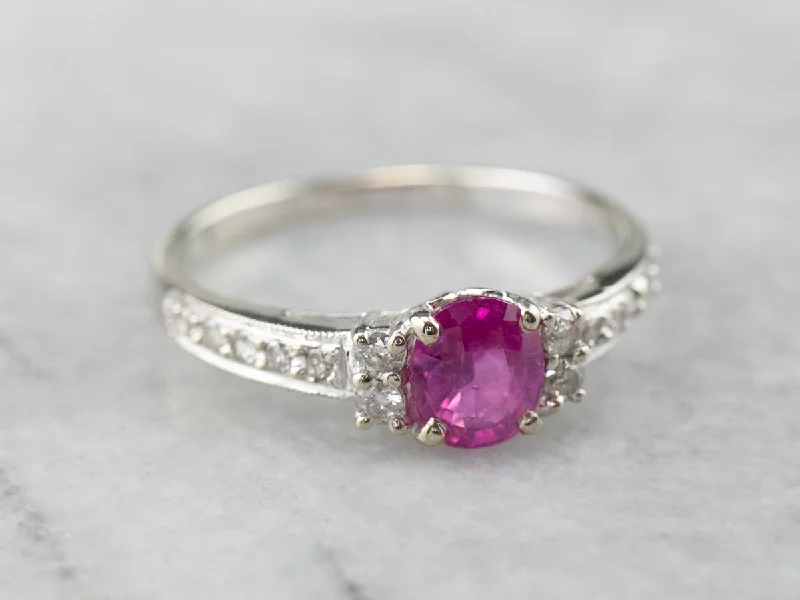 romantic heart engagement ring for women-White Gold Ruby and Diamond Ring