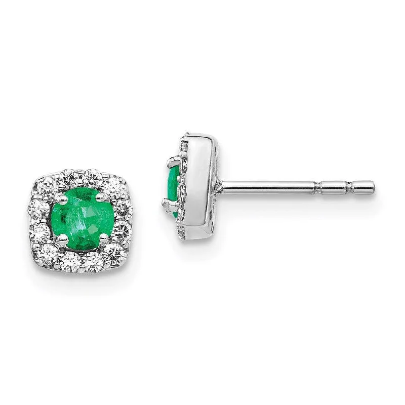 dangle ladies earrings-14k White Gold Diamond & Emerald Earrings