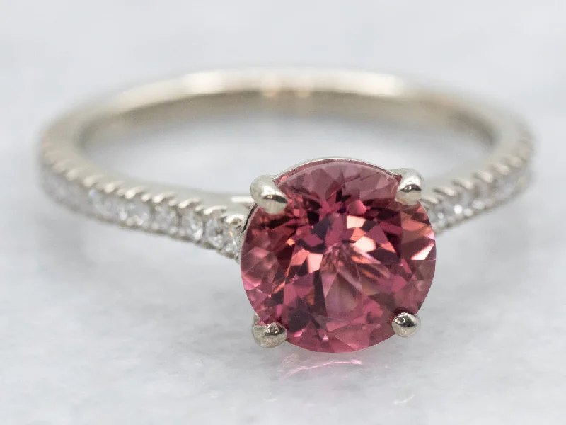 starburst engagement ring for women-White Gold Pink Tourmaline and Diamond Ring