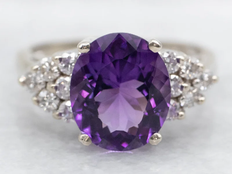 heart-shaped engagement ring for women-White Gold Amethyst and Diamond Ring