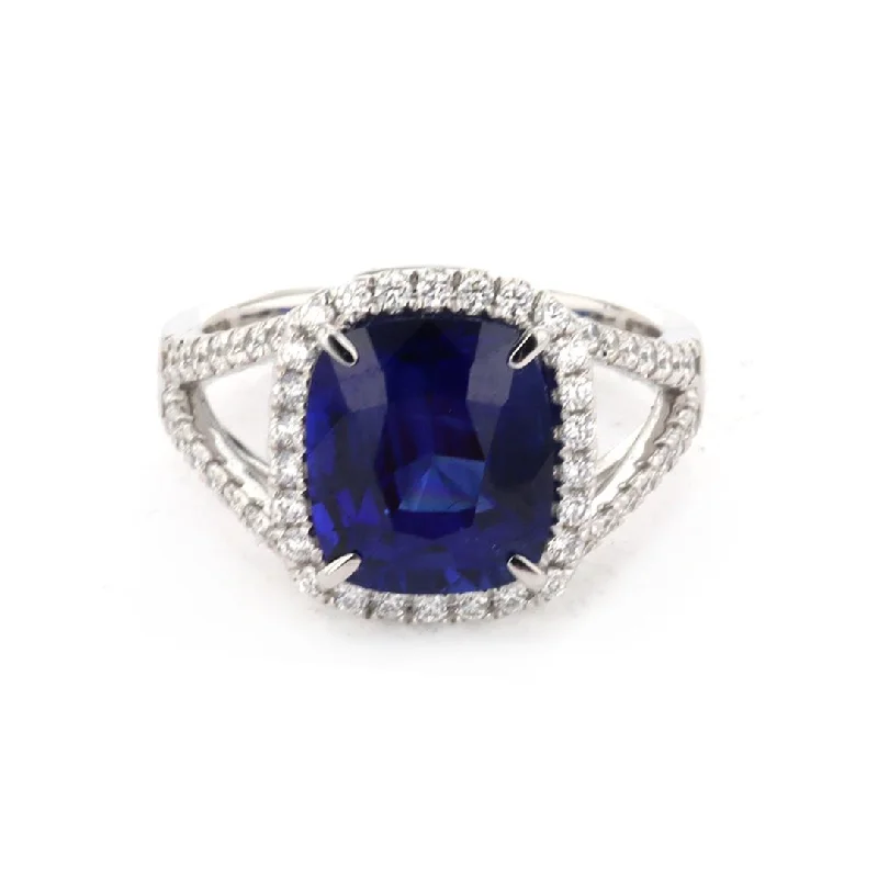 multi-stone engagement ring for women-Blue Sapphire & Diamond Ring