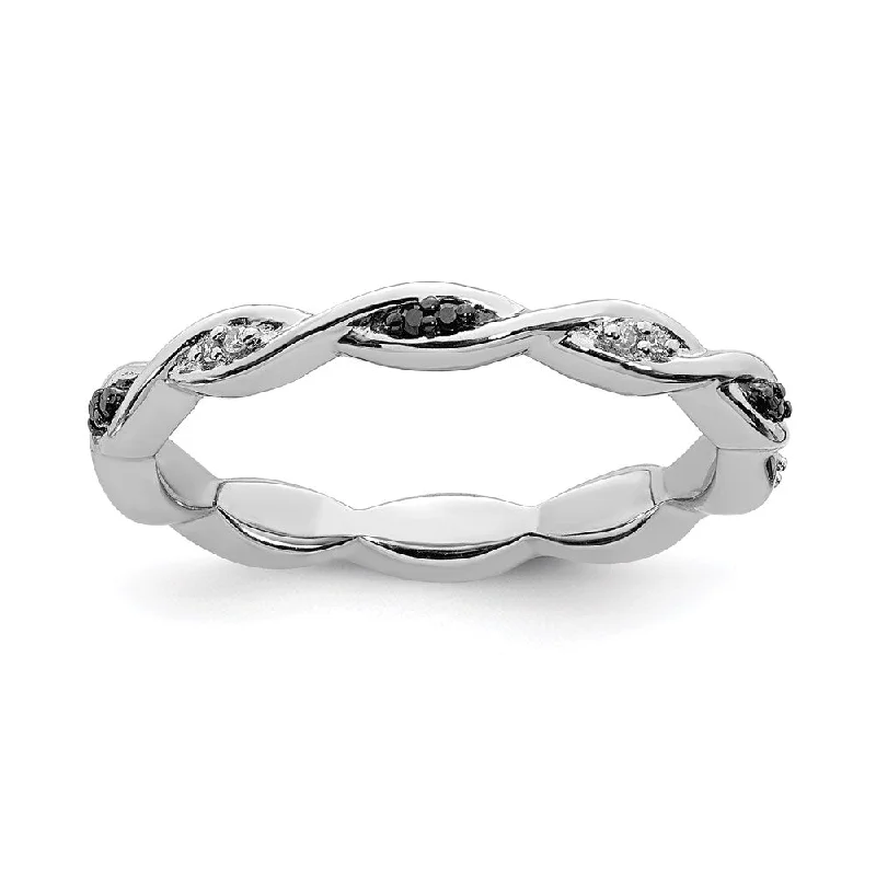 artistic handmade engagement ring for women-Sterling Silver Stackable Expressions Black & White Diamond Ring | QSK1057