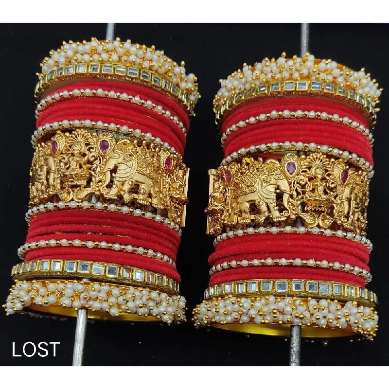 antique finish ladies bracelet-Akruti Collection Gold Plated Copper Temple  Bangles Set