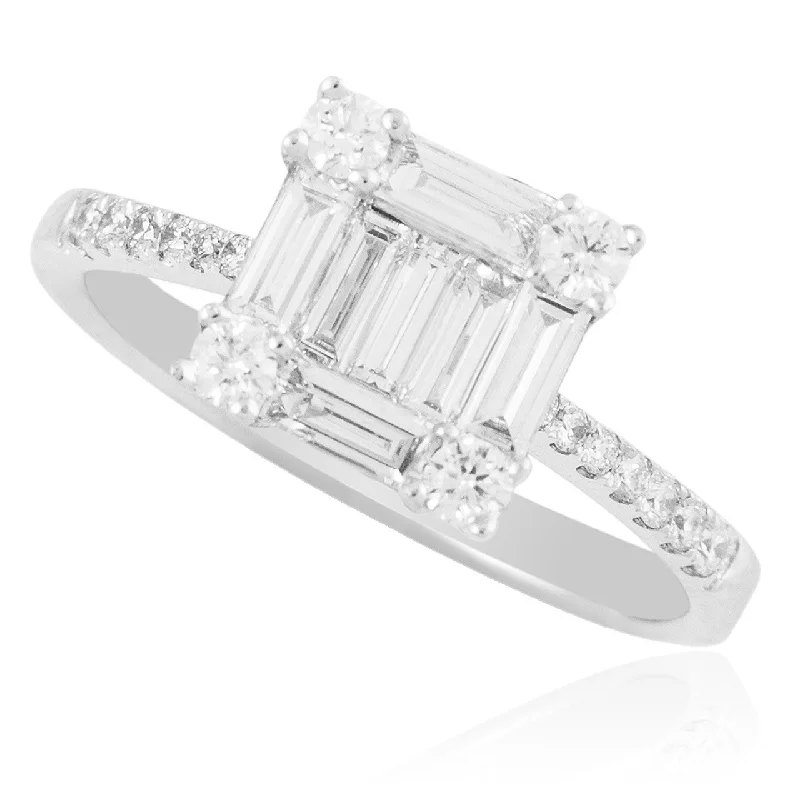 multi-stone engagement ring for women-18k White Gold .77ct Baguette Diamond Ring