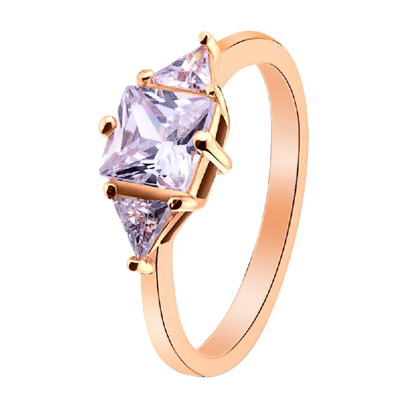 cushion-cut ladies ring-Purple CZ With Accent CZ Stones Rose Gold Over Brass Ring / FSR0008