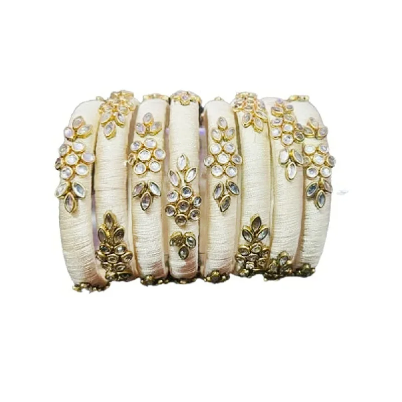 antique Victorian ladies bracelet-Darshana Jewels Kundan Work Silk Thread Bangle Kada For Women Girls 8 PC Set Wedding & Festive Occasion Handmade (Cream)