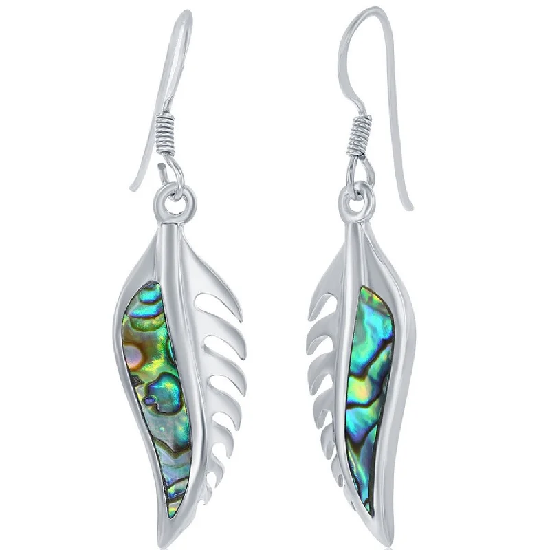 multi-stone ladies earrings-Classic Women's Earrings - Sterling Silver Abalone Leaf French Wire Closure | D-8041