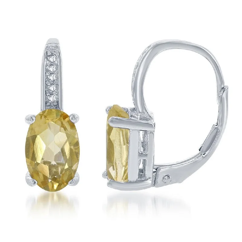 oval halo ladies earrings-Sterling Silver Yellow Oval Citrine Topaz Earrings