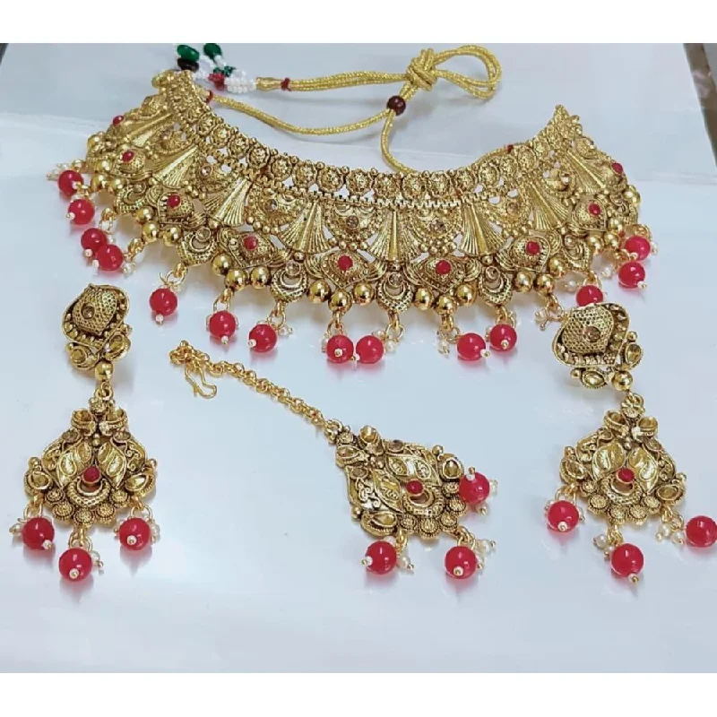 birth month flower ladies necklace-Akruti Collection Gold Plated Crystal Stone Necklace Set