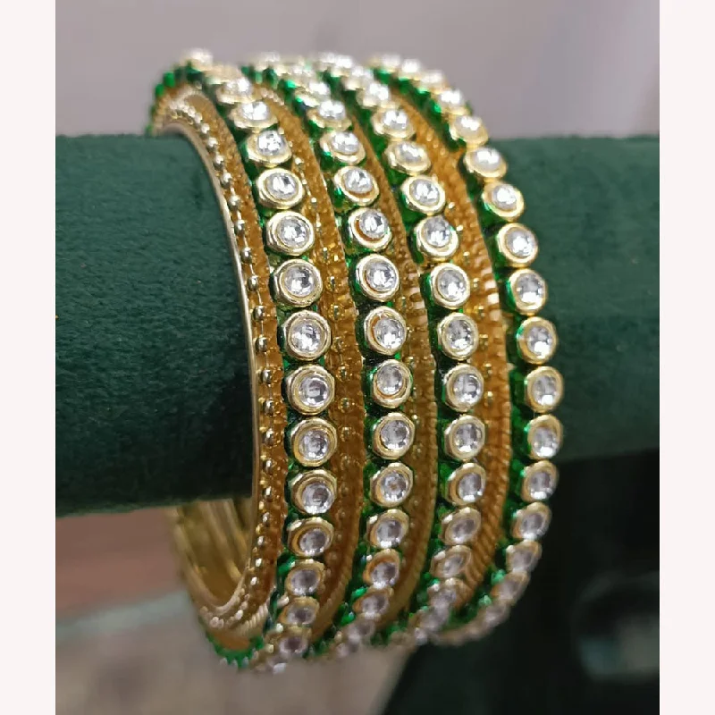 birthstone ladies bracelet-Exotica Collection Gold Plated Kundan Stone Bangles Set