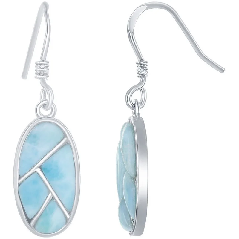 unique shape ladies earrings-Caribbean Treasures Women's Earrings - Blue Larimar Oval Multi Shaped Silver | D-7205