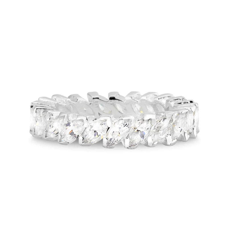 statement ladies ring-Sterling Silver Marquise CZ Eternity Ring / SSR0173