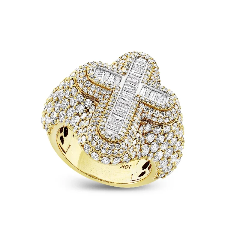 cushion-cut engagement ring for women-10K Gold 10.4ct Cross Baguette Diamond Ring