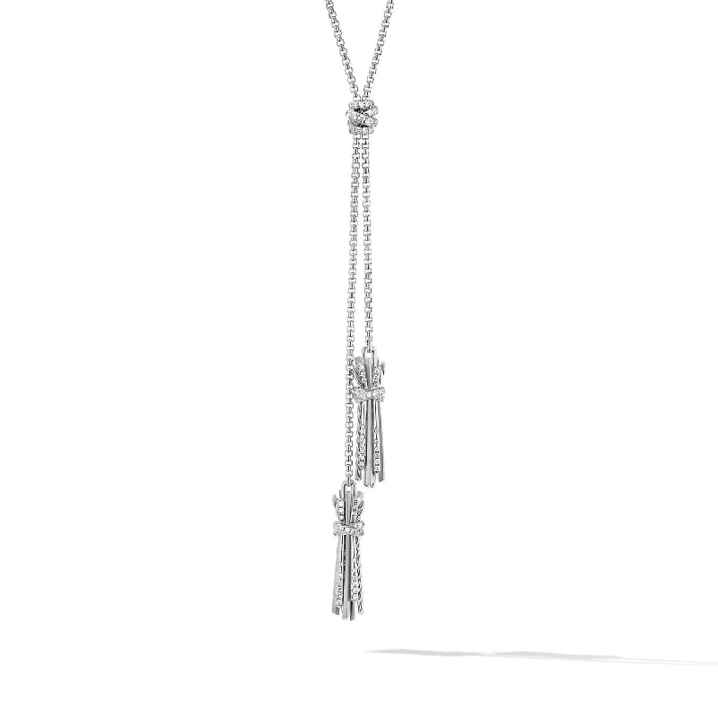 lariat drop ladies necklace-Angelika Tassel Necklace in Sterling Silver with Pave Diamonds