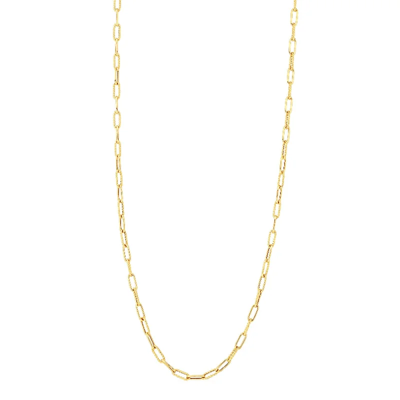 interlocking circle ladies necklace-Alternating Polished and Fluted Paperclip Link Necklace (22 inches)