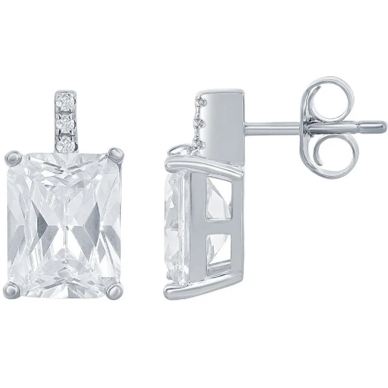 dangle ladies earrings-Classic Women's Earrings - Sterling Silver Rectangle Cushion Cut CZ Stud | D-7969