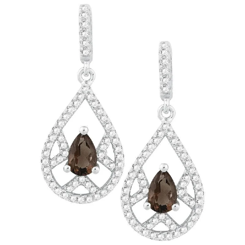 chain-link ladies earrings-Sterling Silver Pear Quartz White Topaz Earrings