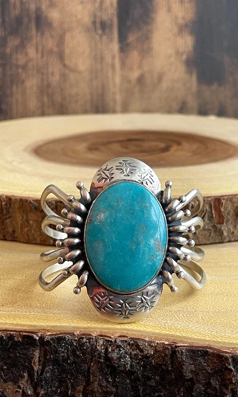 floral design ladies bracelet-WEB SPINNER Navajo Turquoise & Silver Spider Cuff