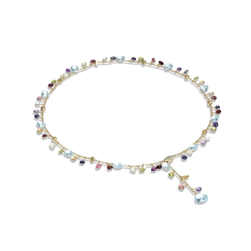 multi-layer fashion ladies necklace-Paradise Collection 18k Yellow Gold Blue Topaz and Mixed Gemstone Lariat Necklace