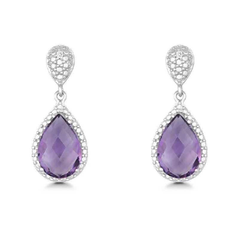 sapphire gemstone ladies earrings-Sterling Silver Tear Shaped Amethyst Earrings