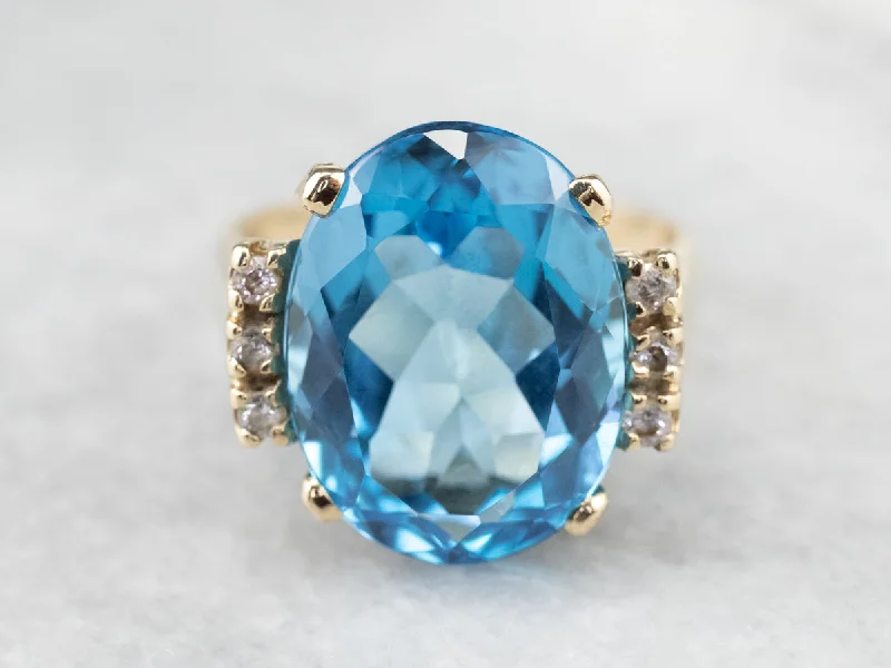 classic solitaire engagement ring for women-Swiss Blue Topaz and Diamond Ring