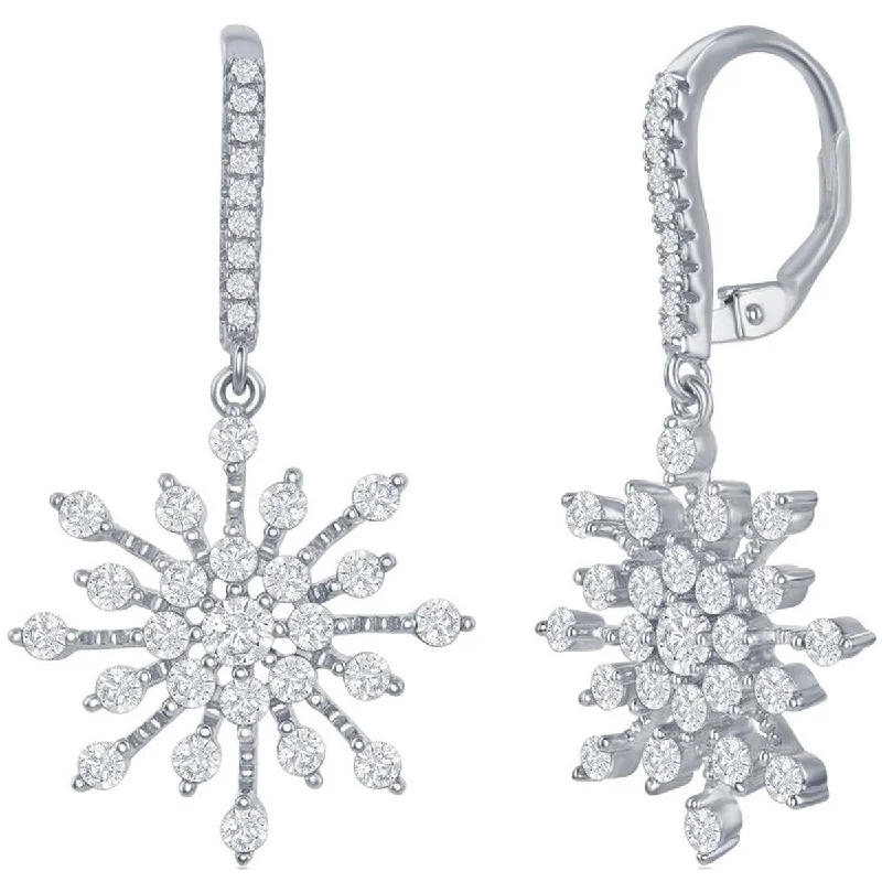 multi-stone ladies earrings-Classic Women's Earrings - Sterling Silver CZ Snowflake Post Back Closure | D-7582