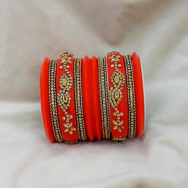 rose gold ladies bracelet-Sejal Orange Color Austrian Stone Bangle Set  - 1403759C