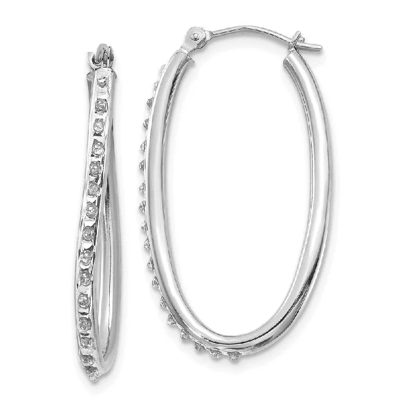 chain-link ladies earrings-14k White Gold Diamond Fascination Oval Hinged Hoop Earrings