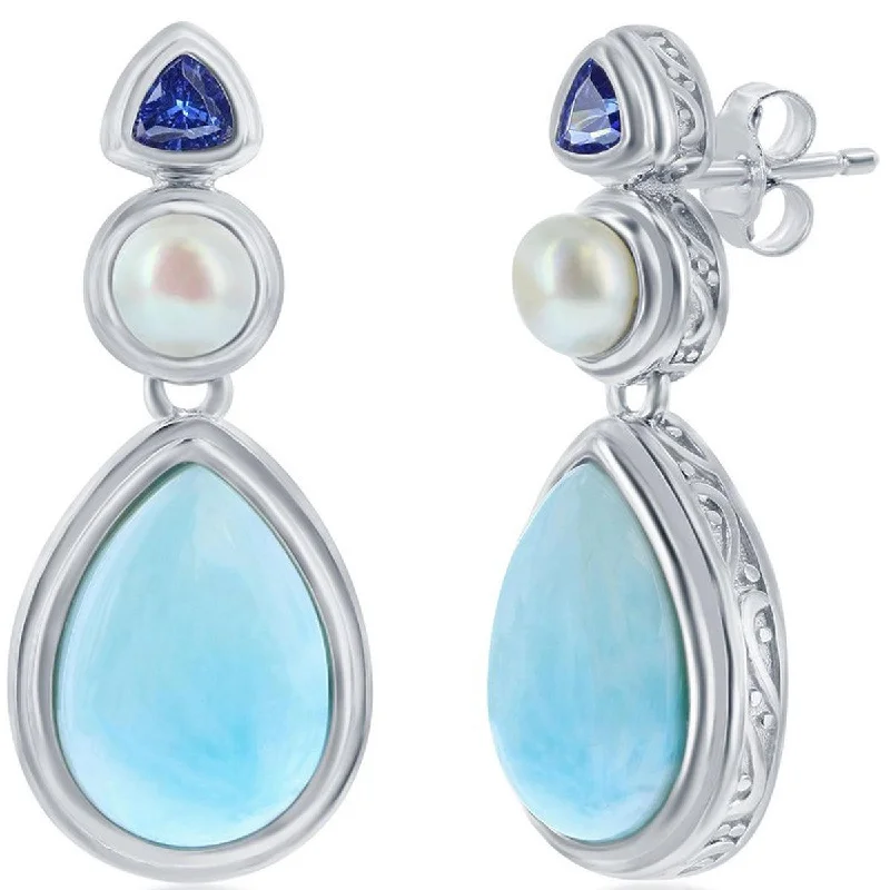 starry night ladies earrings-Caribbean Treasures Women's Earrings - Larimar with FWP and Tanzanite CZ | D-8184