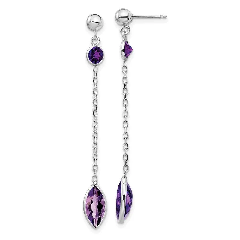 layered chain ladies earrings-14k White Gold Amethyst Post Dangle Earrings