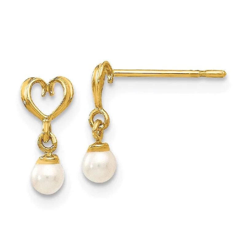 feather motif ladies earrings-Madi K Kid's 14k  FW Cultured Pearl Heart Dangle Post Earrings