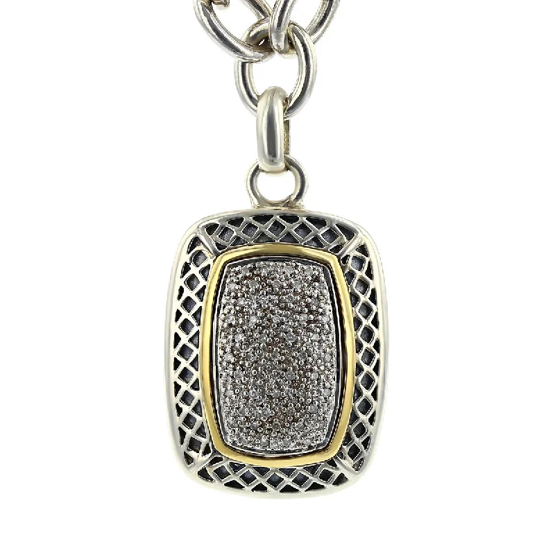 opal teardrop ladies necklace-Sterling Silver/14K Diamond Pave Pendant Necklace